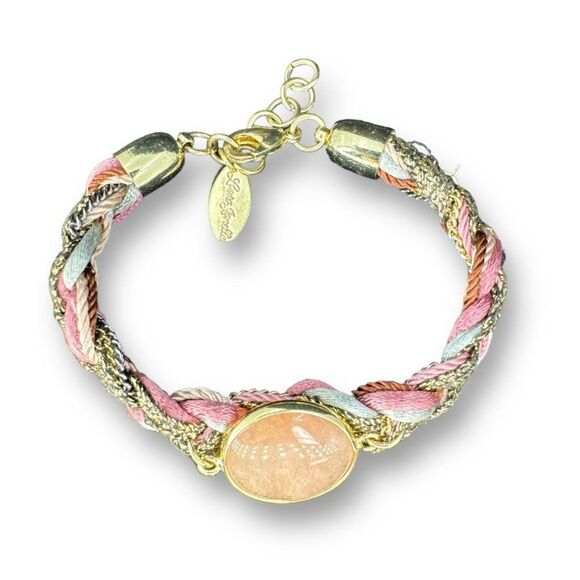 Peach Quartz Round Stone Multi-Color Braided Band Bracelet 8-9" by Laura Janelle - Picture 3 of 5